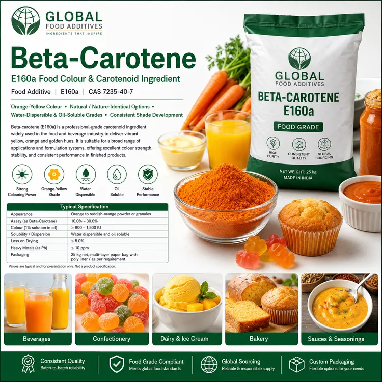 Food-grade Beta-Carotene E160a carotenoid colour for industrial food and beverage applications