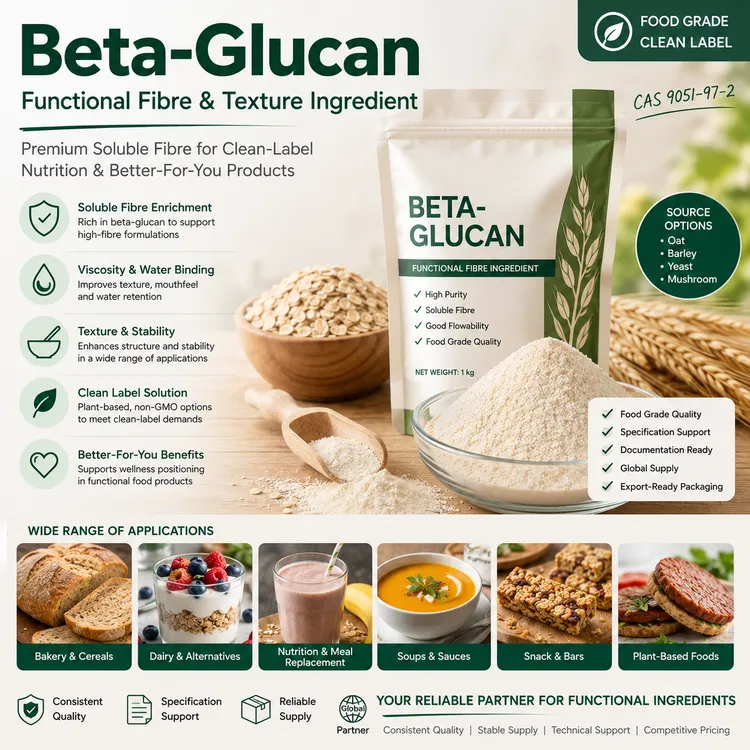 Food-grade Beta-Glucan functional fibre ingredient for industrial food applications
