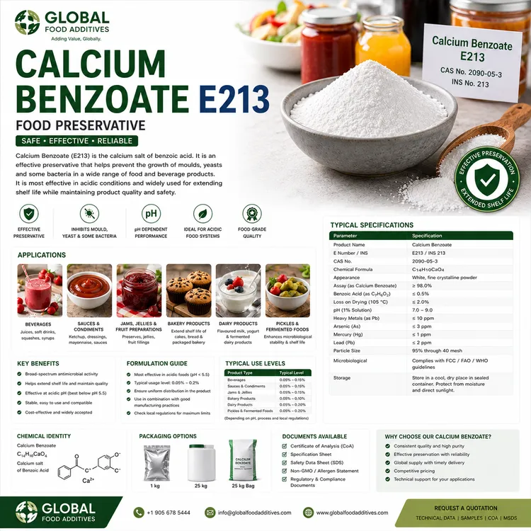 Calcium Benzoate food preservative sourcing food additive ingredient illustration
