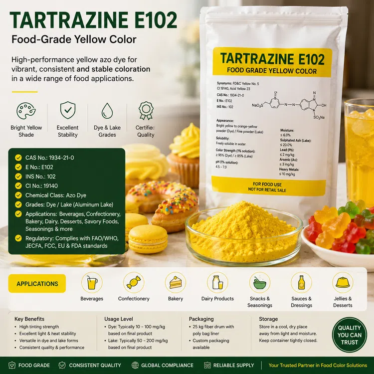 Food-grade Tartrazine E102 yellow color powder for industrial food production